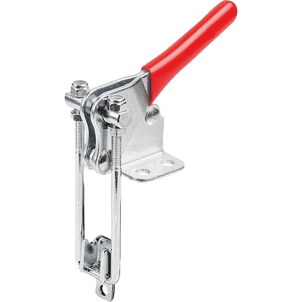 Latch-Action Clamp Vertical W Fixed Jaw, L1=12, 2, Steel Electro Zinc-Plated, Comp:Plastic Comp:Red